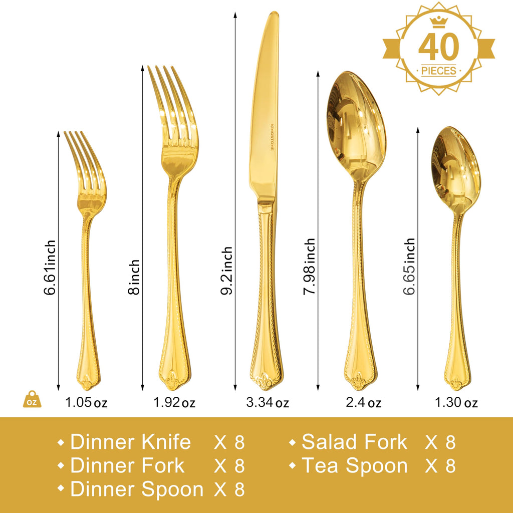 40 Pcs Gold Silverware Set, 18/10 Stainless Steel Flatware for 8