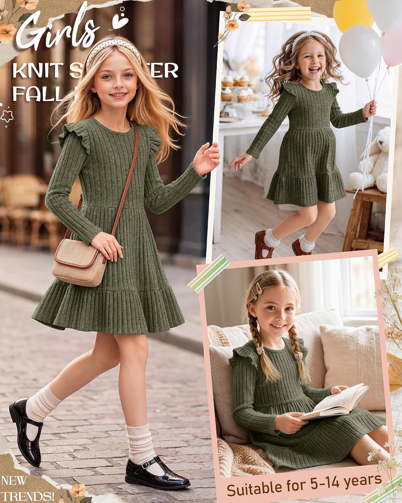 Girls' Long Sleeve Sweater Dress Fall Dresses