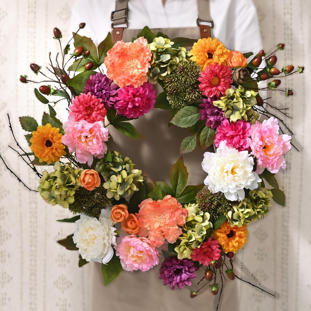 Spring Wreaths for Front Door, 22 Inch Spring Front Door Wreath
