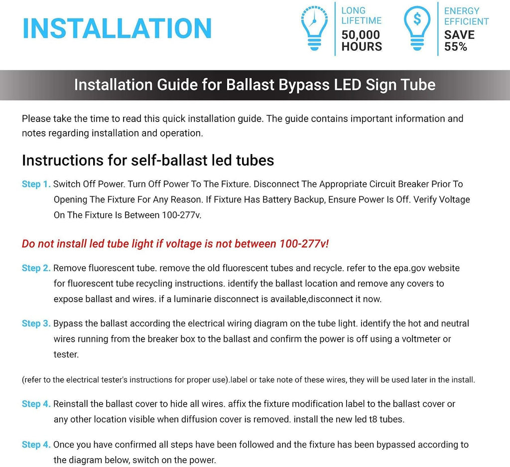 LEDMyplace 28W T8 4ft LED Sign Tube with R17D Base, 6500K Daylight White, Double Side Rotatable, ETL, RoHS Listed