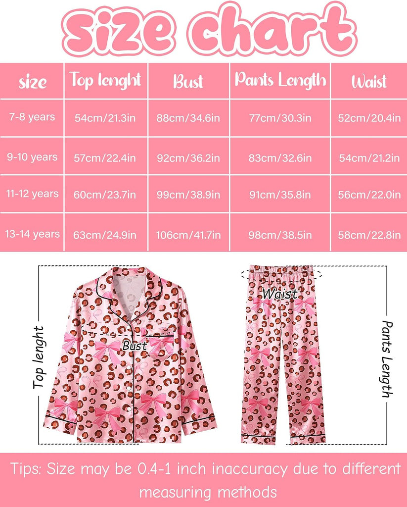 Pajamas Cute Girls Silk Pj Set Long Sleeve and Pants Button Down Sleepwear Lounge Sets for Kids