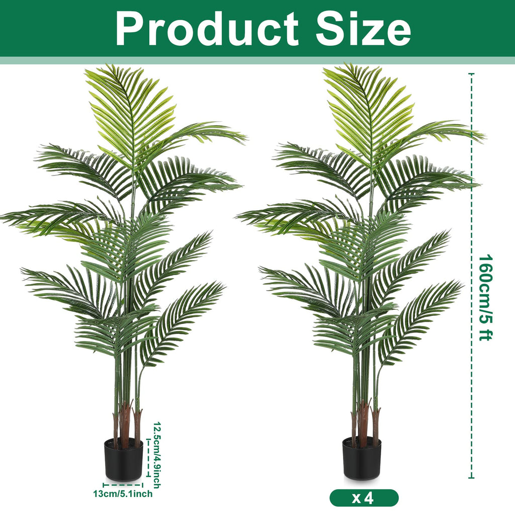4 Pack Artificial Palm Trees 5Ft, Fake Plants Fake Trees Artificial Areca Palm Plants for Outdoor Indoor Faux Palm