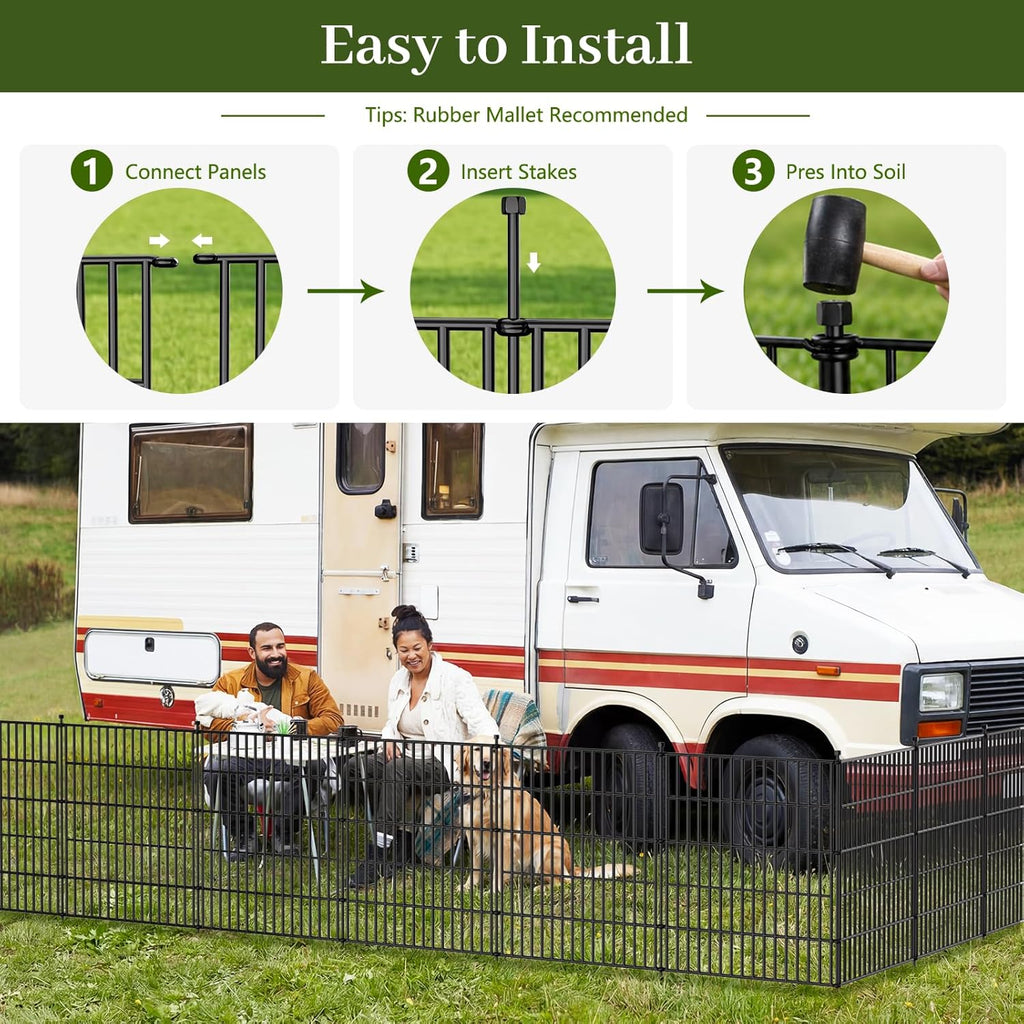 No-Dig Decorative Outdoor Garden Fence for Yard, Animal Barrier Fencing for Dog | Rustproof Metal Temporary Fence for