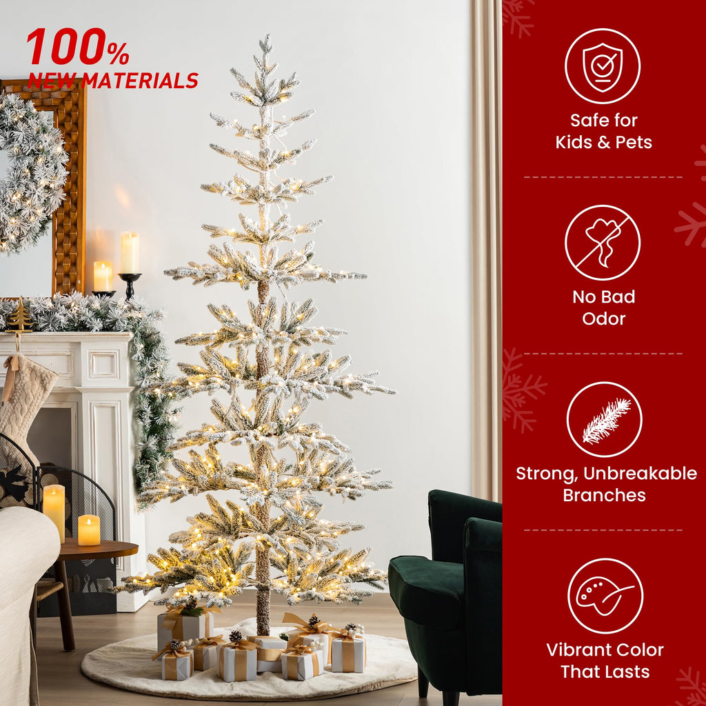 7ft Deluxe Pre-Lit Flocked Artificial Christmas Tree Serene Snowscape Fir, Party Decoration with 400 Warm White