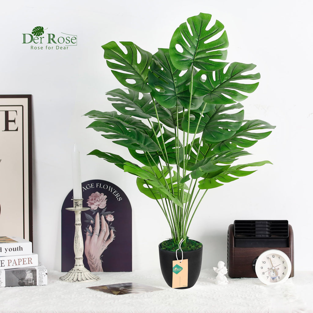28" Fake Plants, Monstera Plant in Black Pot Decor