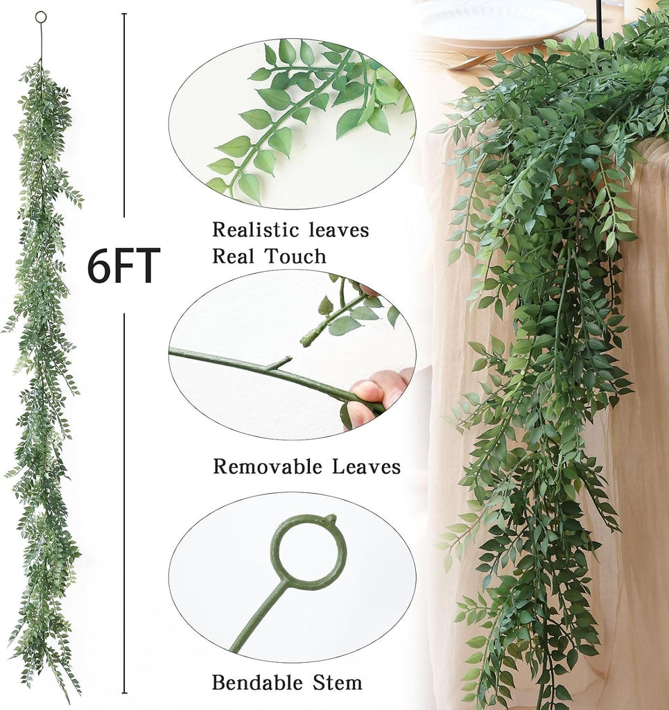 Artificial Vines Garland 6 Feet Fake Vine with Green Leaves Realistic Greenery Garland Faux Hanging Plants Greenery
