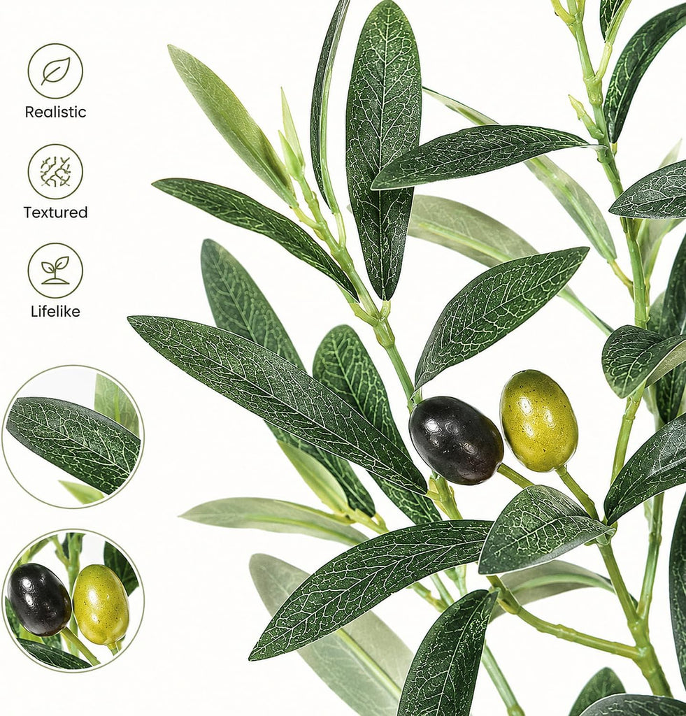 Olive Trees Artificial Indoor, 6FT Faux Olive Tree with White Tall Planter, Full Lush Artificial Plants with Large