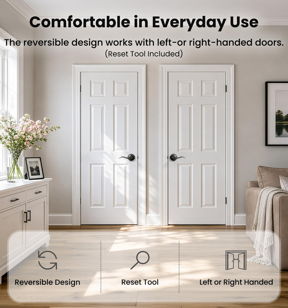2 Pack Privacy Door Handles with Lock for Bed/Bath, Matte Black