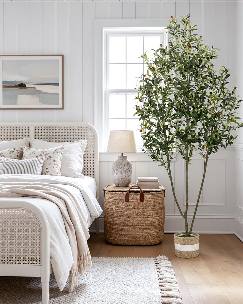 Artificial Olive Tree 7FT with Planter&Cotton Basket