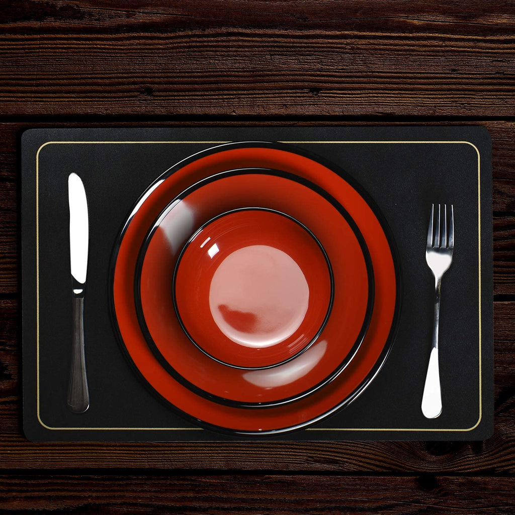 TP 18-Piece Melamine Dinnerware Sets, Service for 6, Black&Red