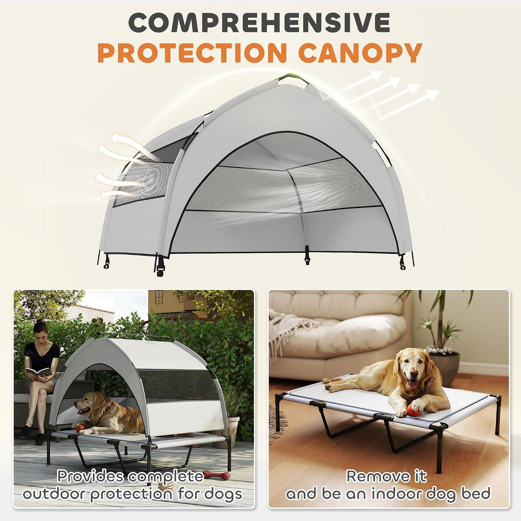 Elevated Dog Bed with Cooling Pad, 42" x 30" x 37", Light Gray