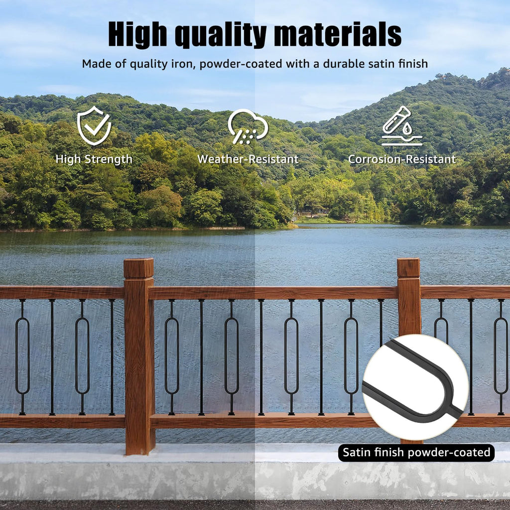 Deck Balusters, 10 Pack Wrought Iron Balusters, 1/2" Deck Railing Stair Metal Deck Spindles, Staircase Baluster W/ 20