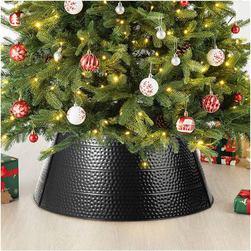 Christmas Tree Collar, 26" D Black Hammered Metal Tree Collar Tree Base Cover Decorative Christmas Tree Ring for