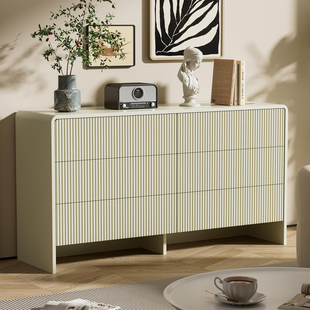 Beige 6 Drawer, 55.1" Wide Chest of Drawers