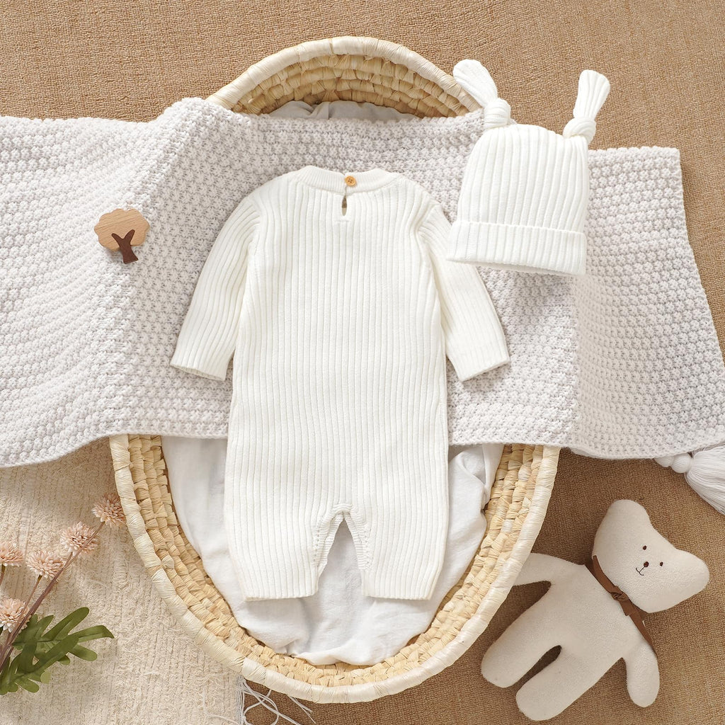 Baby Cotton Knit Romper & Hat Set