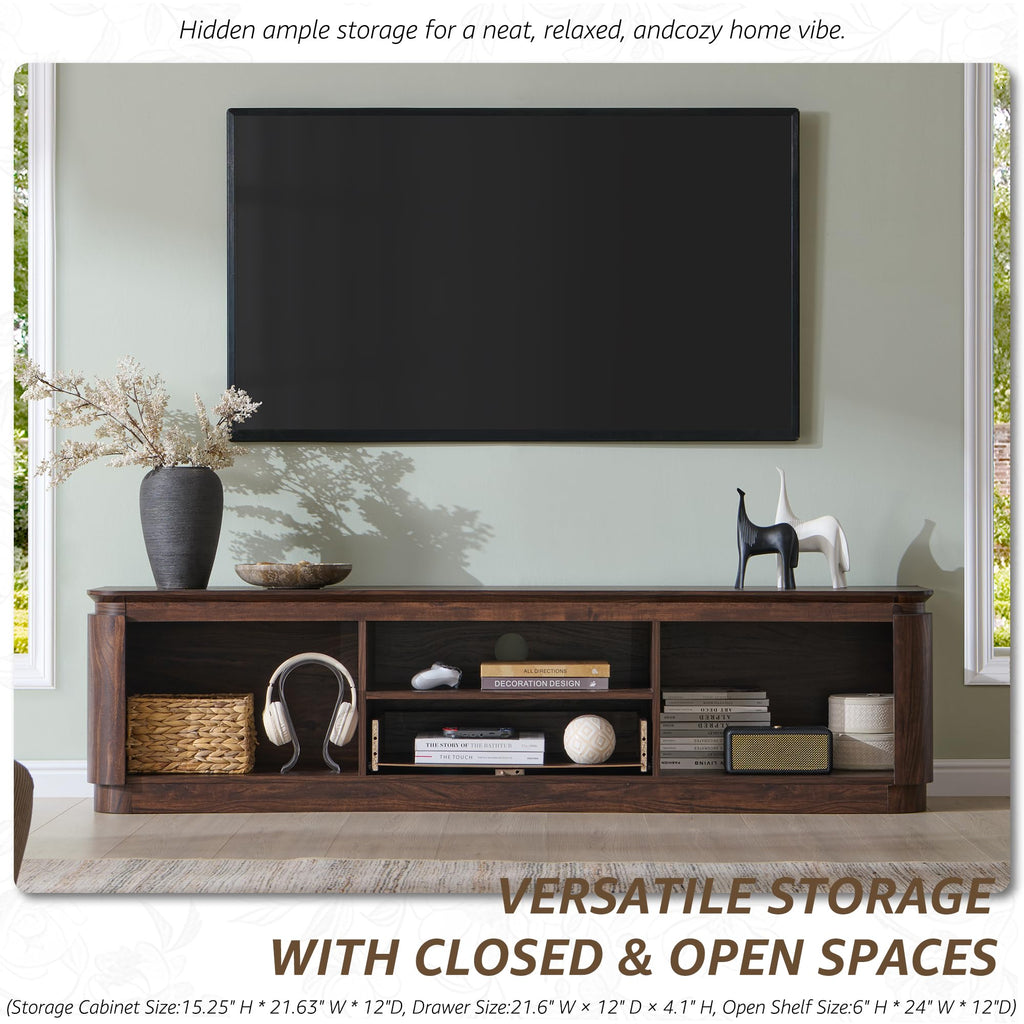 70" Fluted TV Stand for TVs up to 80", Dark Walnut Oak
