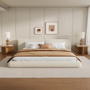 Low Profile Floor-Hugging Platform Bed, Cream