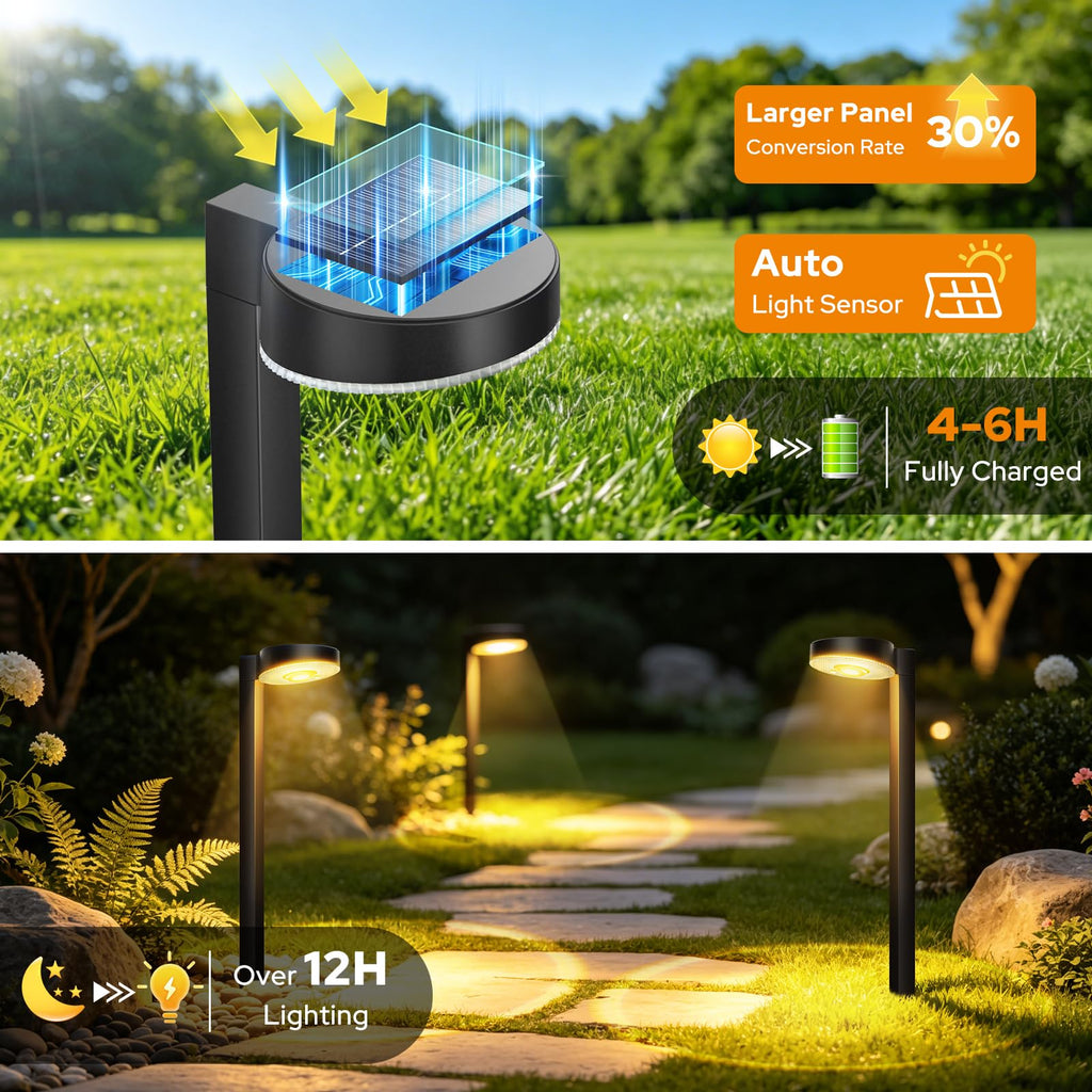 16 Pack Solar Pathway Lights Outdoor, 3 Color Temperatures Selectable CCT, Focused Ground Spot Lens, Brighter Up to