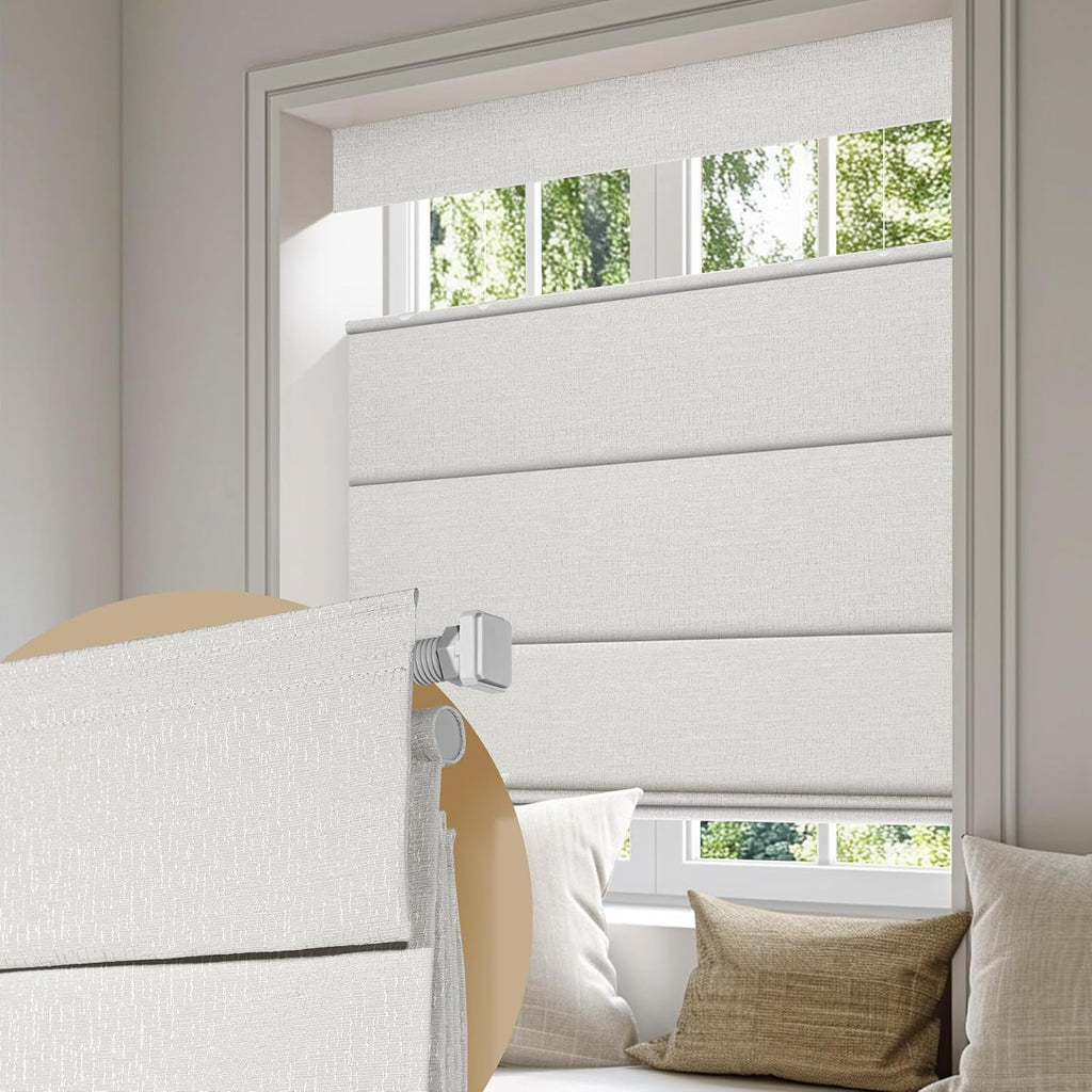 No Drill Cordless Roman Shades for Windows, No Fray Blackout Top Down Bottom Up Roman Blinds No Tools,Easy Install