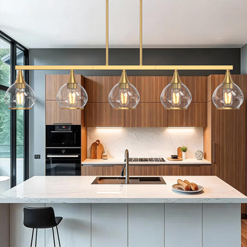 Gold Kitchen Island Linear Pendant Light, 5-Light, E26 Base