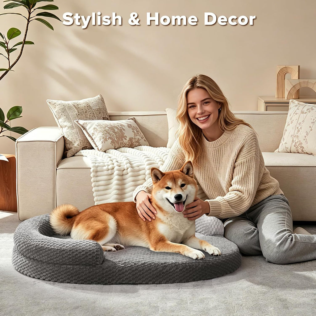 XL Orthopedic Dog Beds Large Sized Dog, Extra Large Washable Waterproof Oval Large Dog Bed with Removable Cover