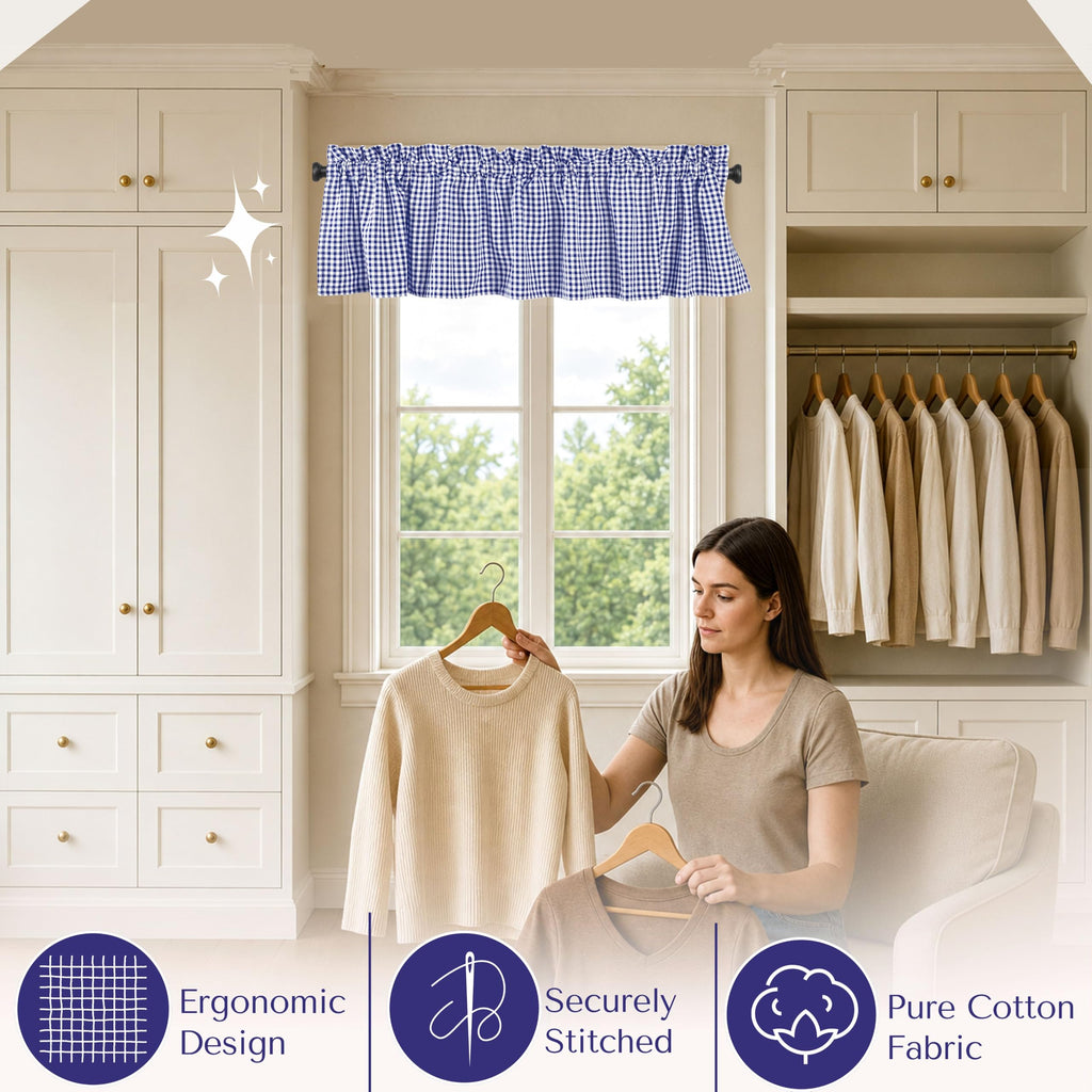 Gingham Checkered 2 Pack Window Curtain Valance Set - Rod Pocket - Semi Sheer - Farmhouse Small Curtain - 54"x18"