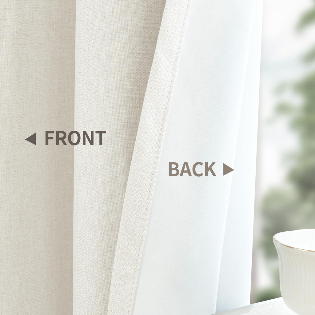 Linen Blackout Curtains 63 Inches Long, Room Darkening Drapes