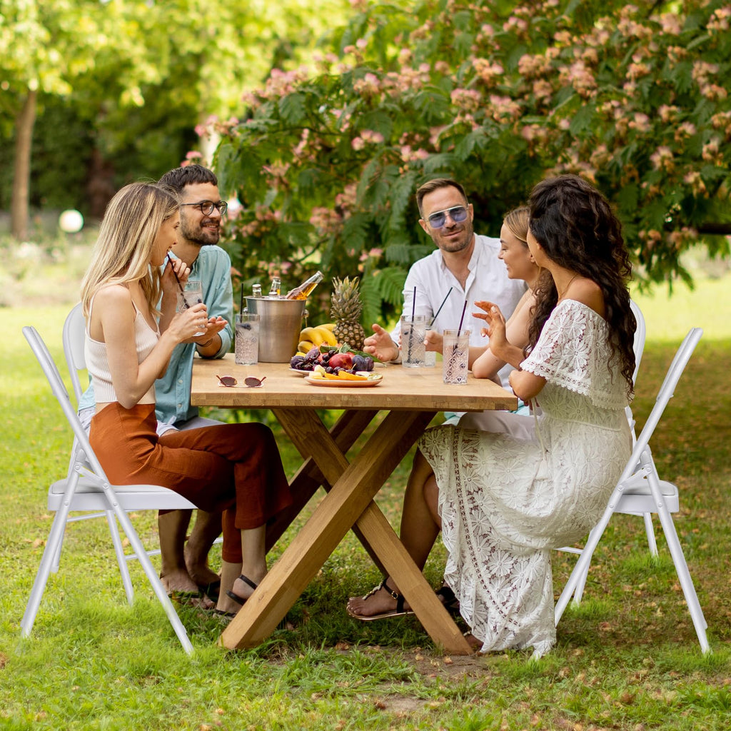 6 Pack Folding Chairs with Cushion - Padded Memory Foam Seating White Space-Saving Foldable Chairs for Indoor Outdoor