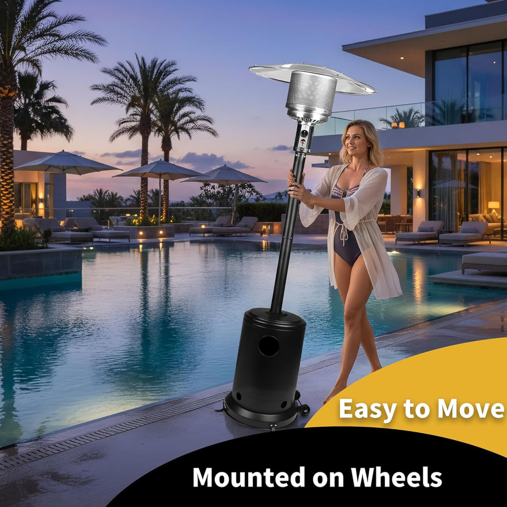 Ignovate 50,000 BTU Outdoor Propane Patio Heater with Wheels - Durable Powder-Coated Steel Gas Heater with Easy