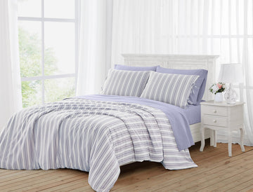 Wide Ticking Stripe Lavender 3 Piece Duvet Set