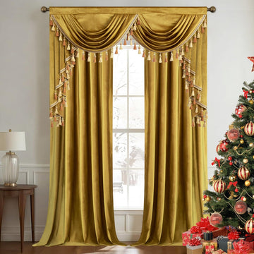 Gold Waterfall Velvet Curtain Set, 59 x 43 & 52 x 96, 3 Panels
