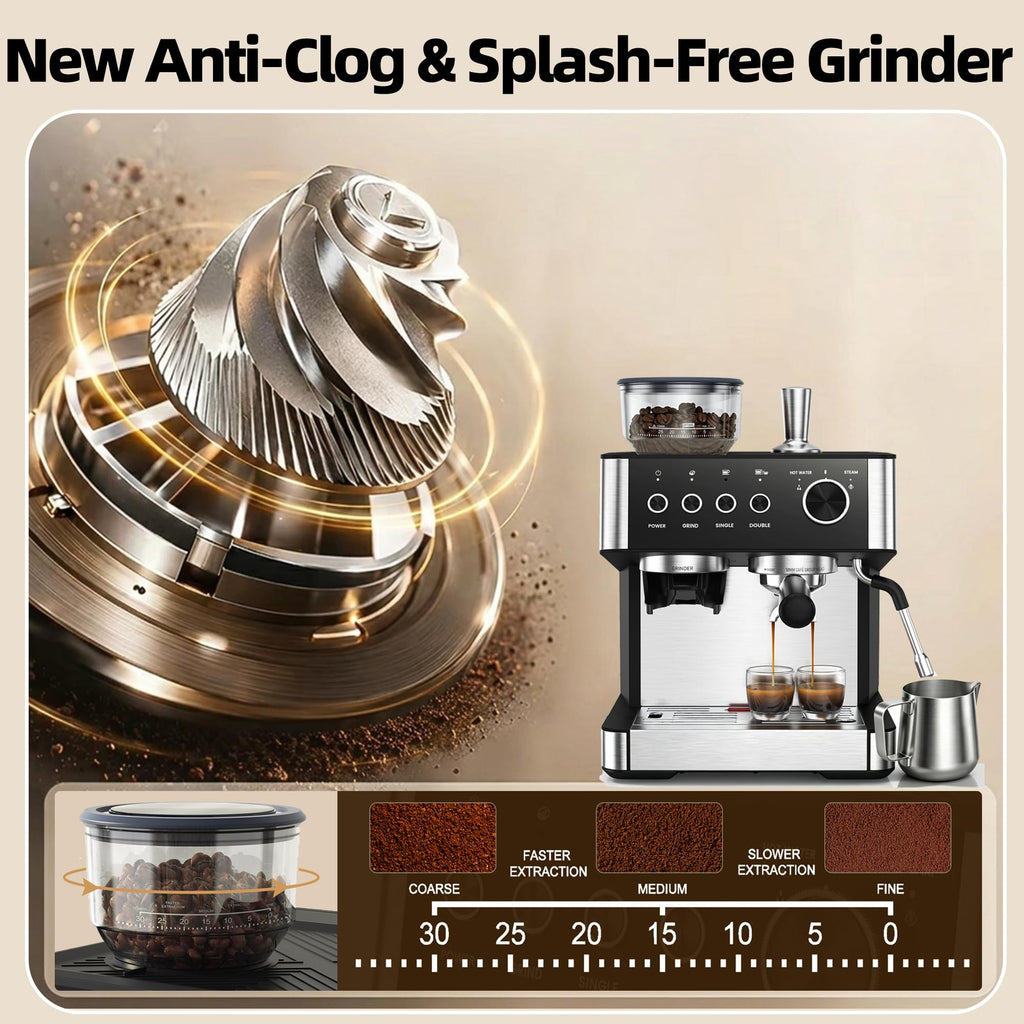 Coffee Maker with Grinder, Black & Stainless Steel Espresso
