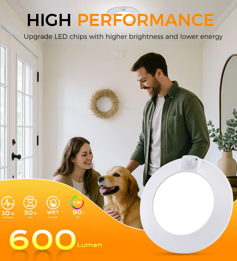 4 Pack] Motion Sensor Ceiling Light Indoor, 120V CRI90 10W 5000K Bright Day Light, 6.5 inch LED Flush Mount Ceiling