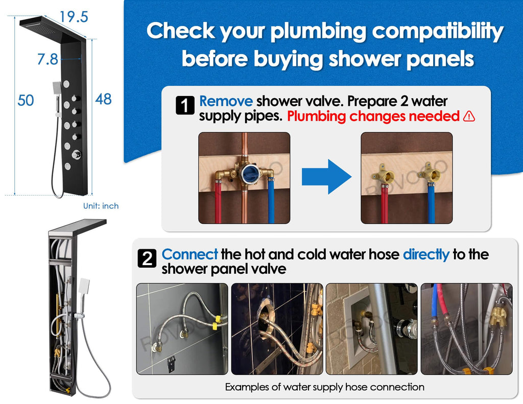 Shower Panel Tower System - 4 Shower Modes Simultaneous Function