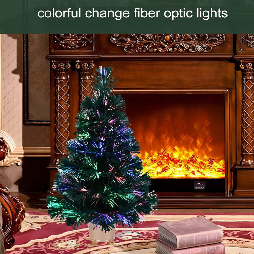 24 inch Green Fiber Optic Tabletop Christmas Tree, Color Changing