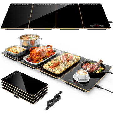 Electric Warming Tray, 4-in-1 Food Warmer Tray with 8 Precise Temps & 24H Timer, 35"x15"Tempered Glass Food Warming