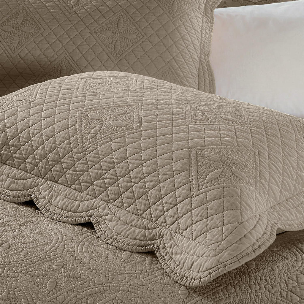 Sage Garden Luxury Pure Cotton Matelasse Quilted Pillow Sham, Euro, 26x26, Coffee