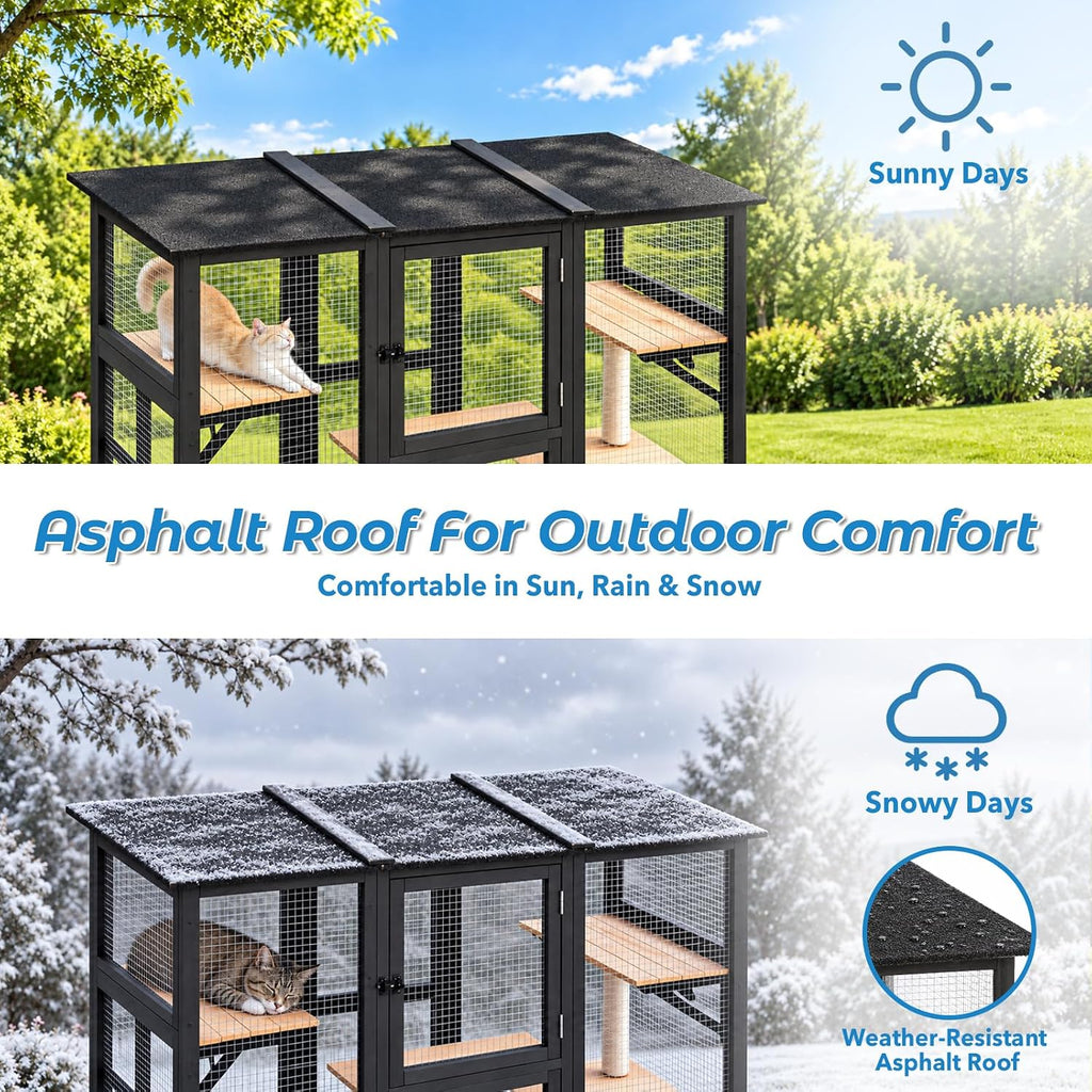 Walk-in Catio, Outdoor Wooden Cat Enclosure with Asphalt Roof