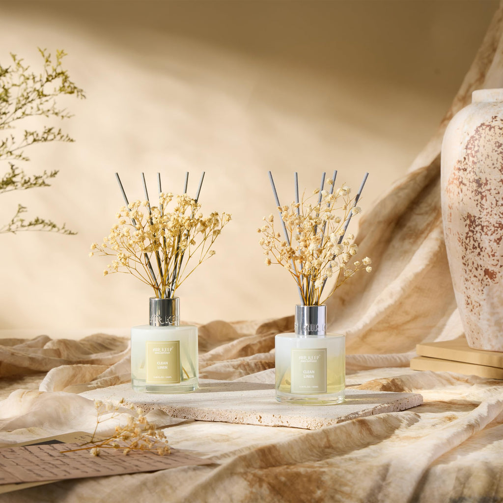 Reed Diffuser 3.38 oz (100ml) 2pk, Clean Linen Scented Reed Diffuser Set, Reed Diffuser & Oil Diffuser Sticks