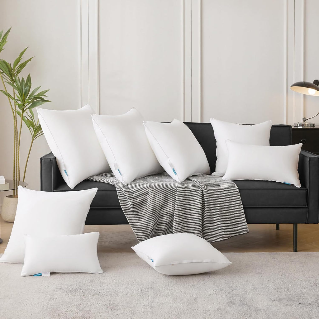 12x20 Lumbar Throw Pillow Inserts 2 Pack, 100% Cotton Breathable Cover Plump Rectangle Square Cushion Inserts White - Set of 2