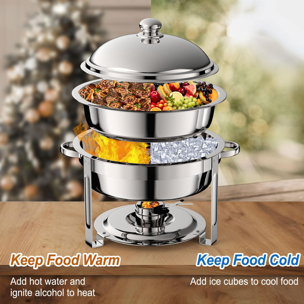2 Pack 8QT Round Chafing Dish for Buffet Set with Lids, Silver