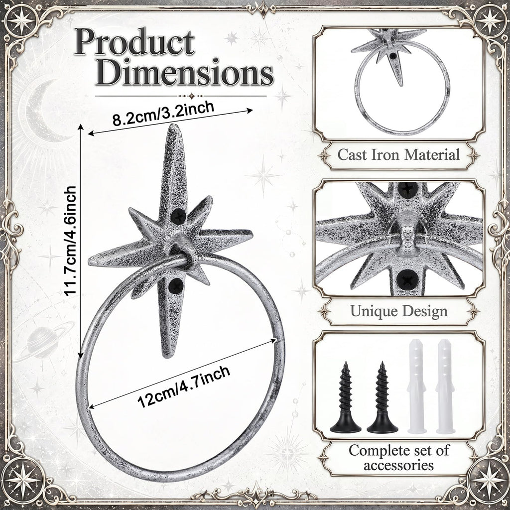 Atomic Star Decorative Cast Iron Towel Ring Holder Round Atomic Age Hand Towels Holder Racks for Mid Century Modern