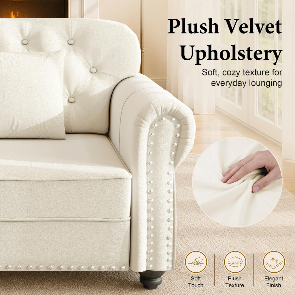 2-Piece Velvet Chesterfield Sofa Set with Ottoman, Deep Seat Button Tufted Couch with 3-Seater Sofa & Loveseat
