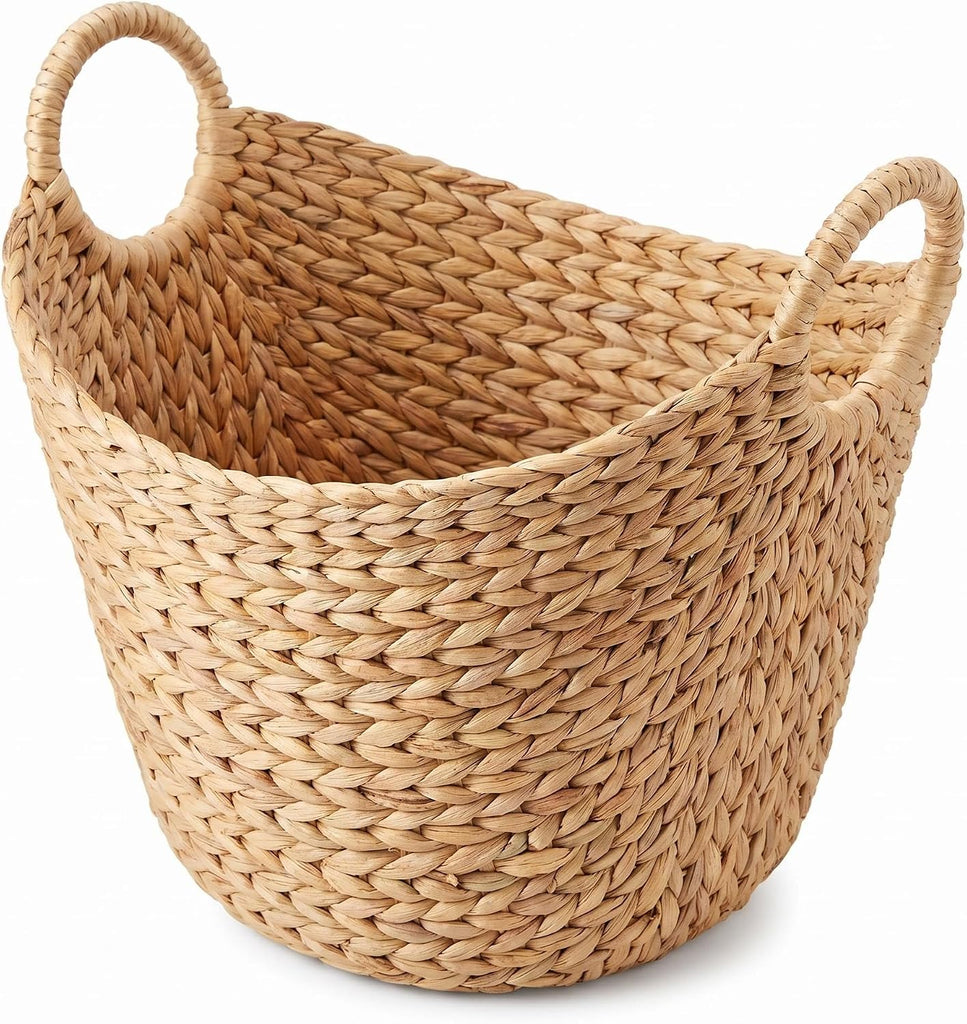Extra Large Water Hyacinth Woven Storage Basket - Boat-Shaped with Handles & Steel Frame, Natural Decorative Bin for