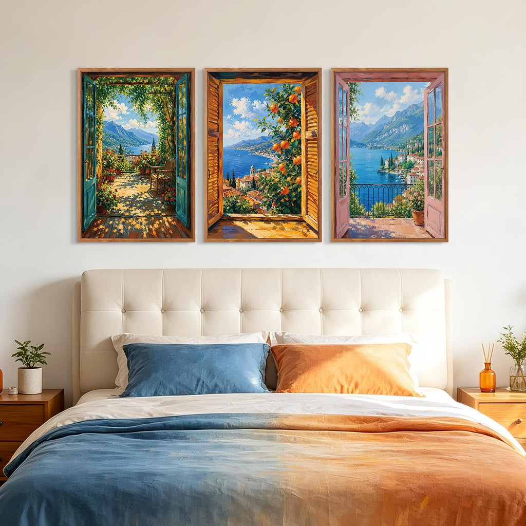 Mediterranean Window View Landscape Wall Art Italian Seascape Canvas Poster
