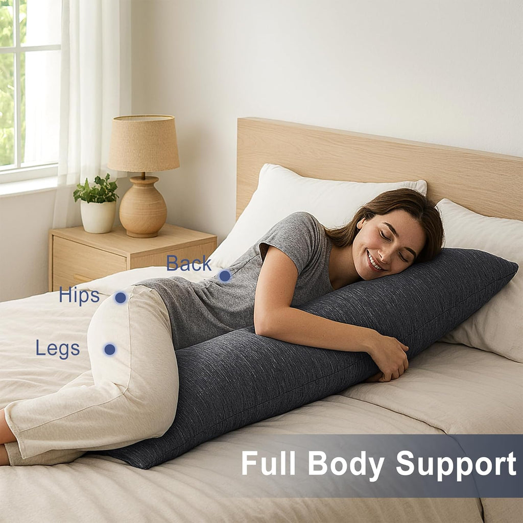 Cooling Body Pillow for Adults, 20x54 Inch Grey - Shredded Memory Foam Body Pillow with Removable & Adjustable
