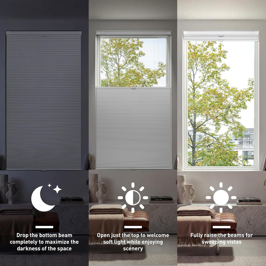 No Drill Top Down Bottom Up Blackout Cellular Shades 20" W x 64" H