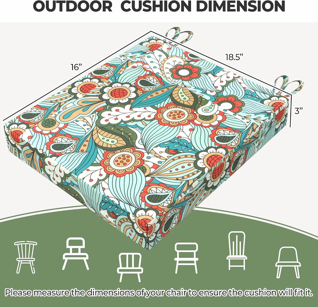 Patio Chair Cushions Set of 4, 18.5" x 16" x 3" Waterproof Outdoor Chair Cushions for Furniture, Seat Cushion with
