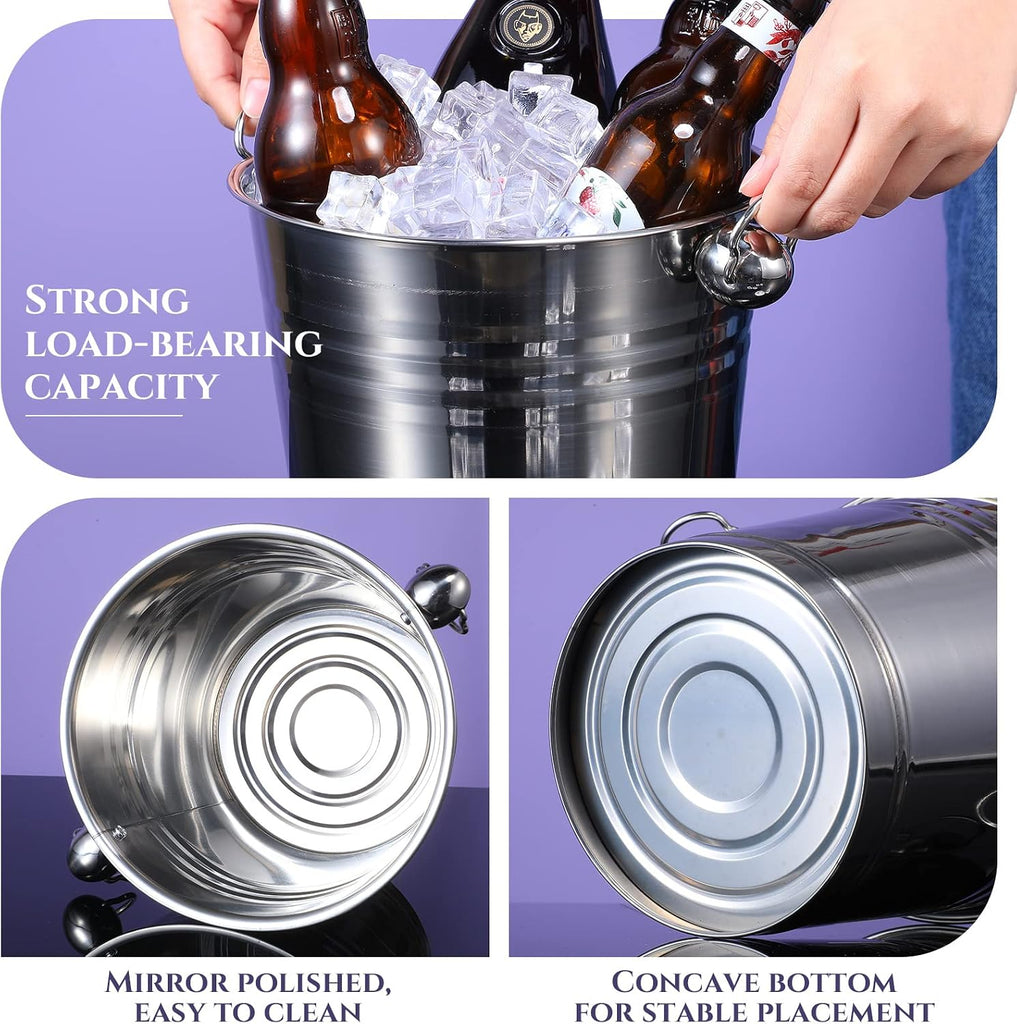 Stainless Steel Ice Bucket Champagne Bucket, Silver - Set of 8