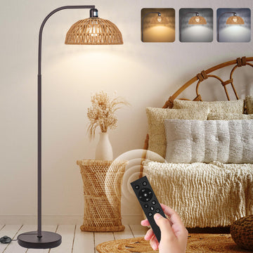 Boho Floor Lamp with Remote and Dimmable Bulb